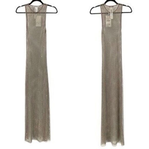 Zara Viral Blogger Favorite Nude Rhinestone Mesh Sheer Pullover Sleeveless Maxi - Picture 2 of 13